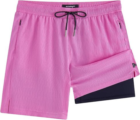 maamgic 7 Inch Wavy Texture Mens Swim Trunks - Mens Bathing Suit with Compression Liner Quick Dry Zipper Pockets Swimwear in Saudi Arabia
