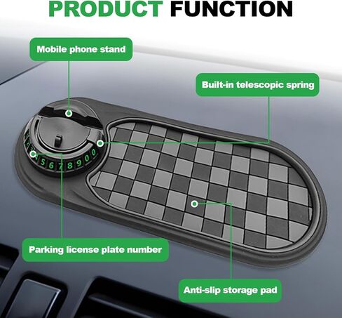 New Multifunctional Anti-Slip Rubber Pad, 4-in-1 Car Universal Dashboard Pad, 360° Rotatable Car Non-Slip Phone Pad w/Temporary Parking Number, Place Sunglasses, Keys, etc (Black & Gery) in Kuwait
