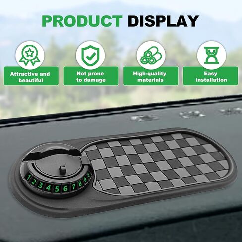 New Multifunctional Anti-Slip Rubber Pad, 4-in-1 Car Universal Dashboard Pad, 360° Rotatable Car Non-Slip Phone Pad w/Temporary Parking Number, Place Sunglasses, Keys, etc (Black & Gery) in Kuwait