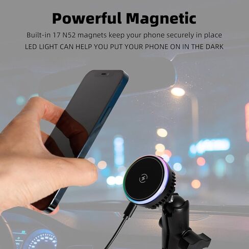 Magnetic Wireless Charging Phone Holder with 1" Ball for RAM Mounts, 15W Fast Charger with TEC & Fan Dual Cooling for Magsafe iPhone 17/16/15/14/13/12 Series, Fits RAM B-Size Double Socket Arm in Saudi Arabia