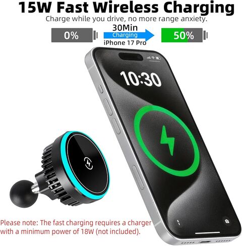 Magnetic Wireless Charging Phone Holder with 1" Ball for RAM Mounts, 15W Fast Charger with TEC & Fan Dual Cooling for Magsafe iPhone 17/16/15/14/13/12 Series, Fits RAM B-Size Double Socket Arm in Saudi Arabia