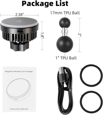 Magnetic Wireless Charging Phone Holder with 1" Ball for RAM Mounts, 15W Fast Charger with TEC & Fan Dual Cooling for Magsafe iPhone 17/16/15/14/13/12 Series, Fits RAM B-Size Double Socket Arm in Saudi Arabia