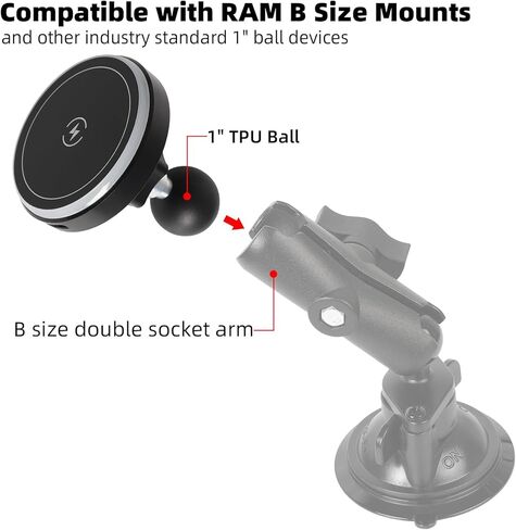 15W Magnetic Wireless Charging Phone Holder for RAM Mounts, 1" (25mm) Ball Mount for Magsafe iPhone 17/16/15/14/13/12 Series, Compatible with RAM B Size Double Socket Arm in Saudi Arabia