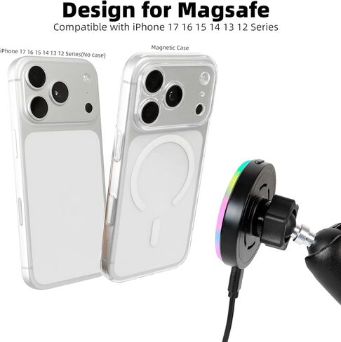15W Magnetic Wireless Charging Phone Holder for RAM Mounts, 1" (25mm) Ball Mount for Magsafe iPhone 17/16/15/14/13/12 Series, Compatible with RAM B Size Double Socket Arm in Saudi Arabia