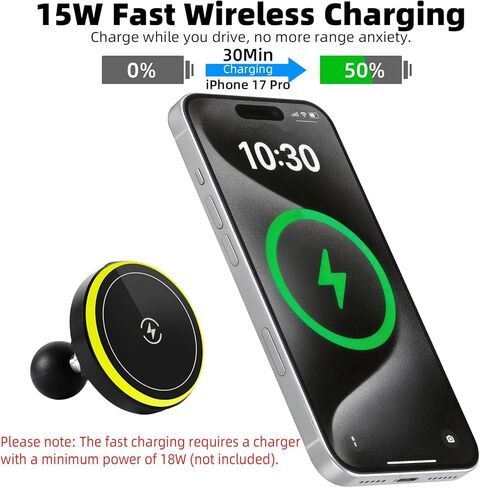 15W Magnetic Wireless Charging Phone Holder for RAM Mounts, 1" (25mm) Ball Mount for Magsafe iPhone 17/16/15/14/13/12 Series, Compatible with RAM B Size Double Socket Arm in Saudi Arabia