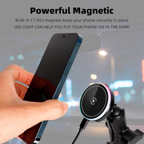 15W Magnetic Wireless Charging Phone Holder for RAM Mounts, 1" (25mm) Ball Mount for Magsafe iPhone 17/16/15/14/13/12 Series, Compatible with RAM B Size Double Socket Arm in Saudi Arabia