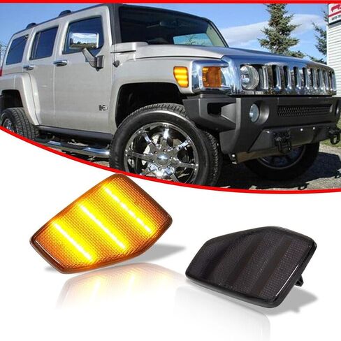 for Hummer for H3 /Base 06-10 & X 07-09 & Alpha 08-10 for H3T Alpha/Base 09-10 / Smoked Full Amber Front Side Marker Lights ABS Housing Bulbs W5W (168)-Bulb Shape Code, Fit Testing in Kuwait