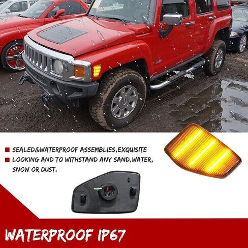 for Hummer for H3 /Base 06-10 & X 07-09 & Alpha 08-10 for H3T Alpha/Base 09-10 / Smoked Full Amber Front Side Marker Lights ABS Housing Bulbs W5W (168)-Bulb Shape Code, Fit Testing in Kuwait