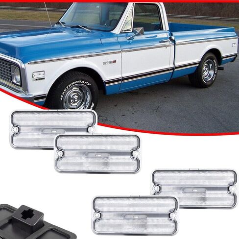 4X Clear Lens Front + Rear Side Marker Lamp ABS Housing 1968-1972 for GMC,for Chevy Ultrasonically Sealed-Specification Smooth Bulbs Not Inclued-Light RB-272CH ISO2001, simple installation in Kuwait