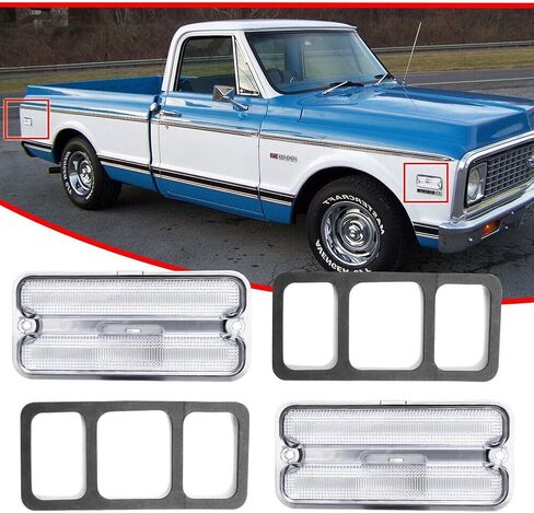 4X Clear Lens Front + Rear Side Marker Lamp ABS Housing 1968-1972 for GMC,for Chevy Ultrasonically Sealed-Specification Smooth Bulbs Not Inclued-Light RB-272CH ISO2001, simple installation in Kuwait