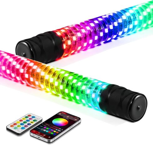 Auxbeam 2PCS 2.2FT RGB LED Whip Lights, Bluetooth APP & Remote Control Fat Whip Lights w/Brake and Turn Signal Light, Compatible with Side by Side UTV ATV RZR SXS Boat, Waterproof, 1-Year Warranty in Saudi Arabia