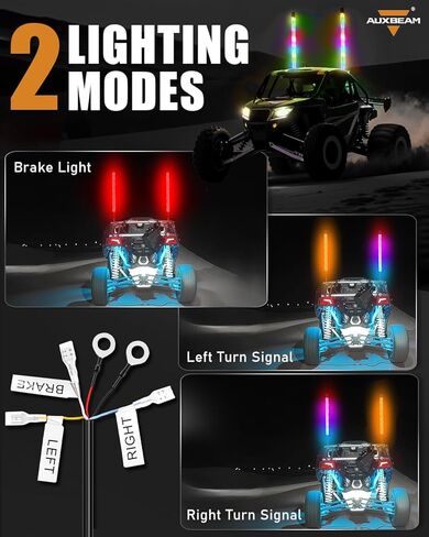 Auxbeam 2PCS 2.2FT RGB LED Whip Lights, Bluetooth APP & Remote Control Fat Whip Lights w/Brake and Turn Signal Light, Compatible with Side by Side UTV ATV RZR SXS Boat, Waterproof, 1-Year Warranty in Saudi Arabia