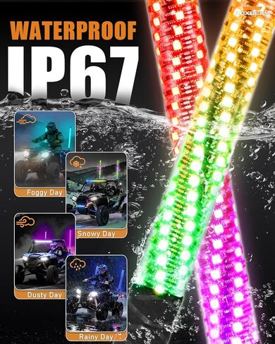 Auxbeam 2PCS 2.2FT RGB LED Whip Lights, Bluetooth APP & Remote Control Fat Whip Lights w/Brake and Turn Signal Light, Compatible with Side by Side UTV ATV RZR SXS Boat, Waterproof, 1-Year Warranty in Saudi Arabia
