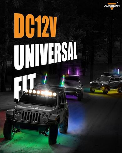 Auxbeam 2PCS 2.2FT RGB LED Whip Lights, Bluetooth APP & Remote Control Fat Whip Lights w/Brake and Turn Signal Light, Compatible with Side by Side UTV ATV RZR SXS Boat, Waterproof, 1-Year Warranty in Saudi Arabia