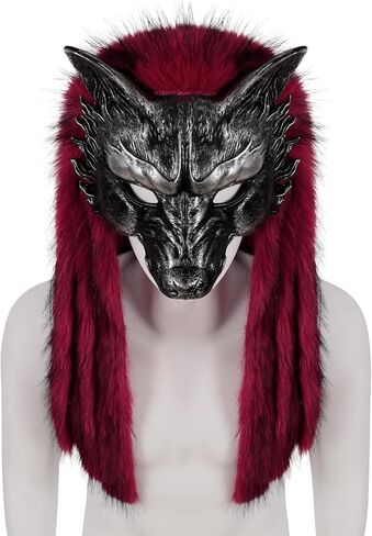 HAOAN Viking Wolf Mask Faux Fur Headdress Werewolf Barbarian for Halloween Cosplay Costume Accessories in Saudi Arabia