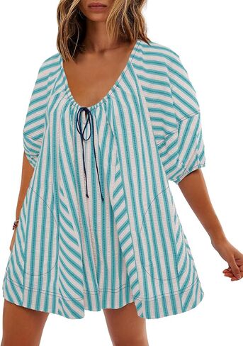 SENSERISE Womens Oversized Striped Romper Dress Shorts Jumpsuit Travel Outfit Beach Vacation Clothes with Pockets in Saudi Arabia