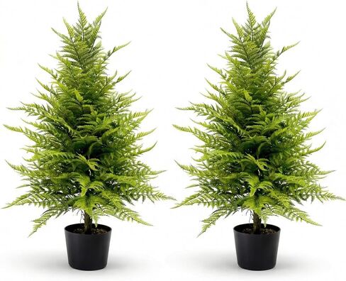 نباتات اصطناعية في الهواء الطلق ونباتات وهمية شجرة سرخس صناعية بطول 3 أقدام - سرخس صناعي كبير واقعي مقاوم للأشعة فوق البنفسجية مع وعاء أسمنتي، 2 عبوة من ديكورات خضراء بوعاء للشرفة الأمامية والمكتب المنزلي الداخلي in Saudi Arabia