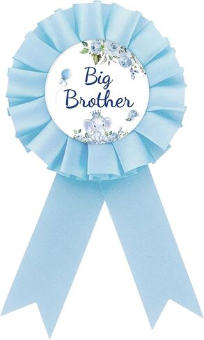 Elephant Big Brother Badge Pin, Blue Florals Brother to Be Button Pin, Blue Rosette Elephant Happy Birthday Boy Award Ribbon Button for Boys, Animal Themed Baby Shower/1st Birthday Party Supplies in Saudi Arabia