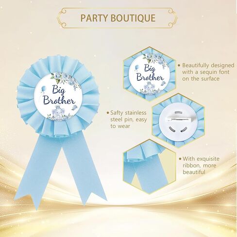 Elephant Big Brother Badge Pin, Blue Florals Brother to Be Button Pin, Blue Rosette Elephant Happy Birthday Boy Award Ribbon Button for Boys, Animal Themed Baby Shower/1st Birthday Party Supplies in Saudi Arabia