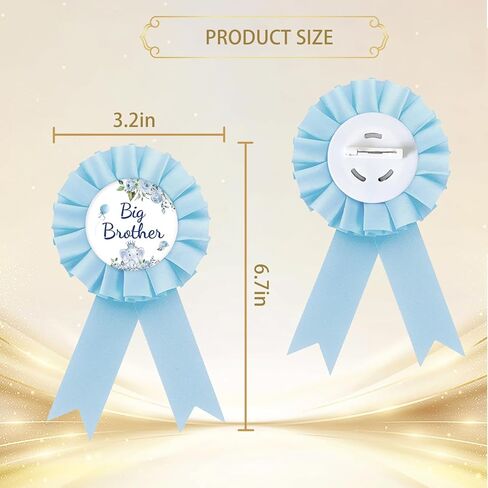 Elephant Big Brother Badge Pin, Blue Florals Brother to Be Button Pin, Blue Rosette Elephant Happy Birthday Boy Award Ribbon Button for Boys, Animal Themed Baby Shower/1st Birthday Party Supplies in Saudi Arabia