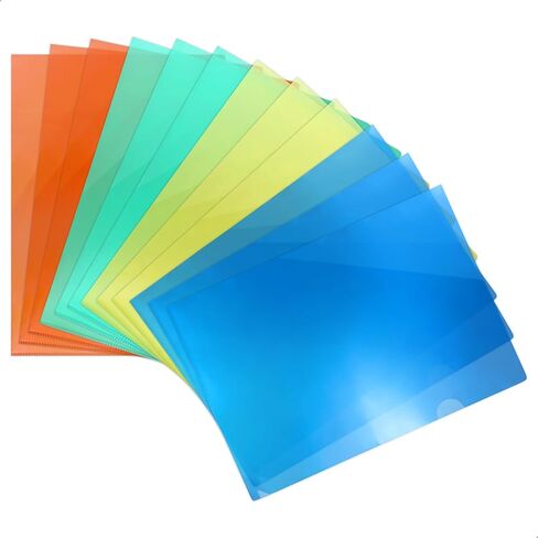 Clear Document Folder, L-Type Plastic Paper Sleeves, Copy Safe Project Pocket, Transparent Poly Jacket Sleeve, Clear to See, Durable, for A4/Letter Size Documents, 12 Pack 4 Colors in Kuwait