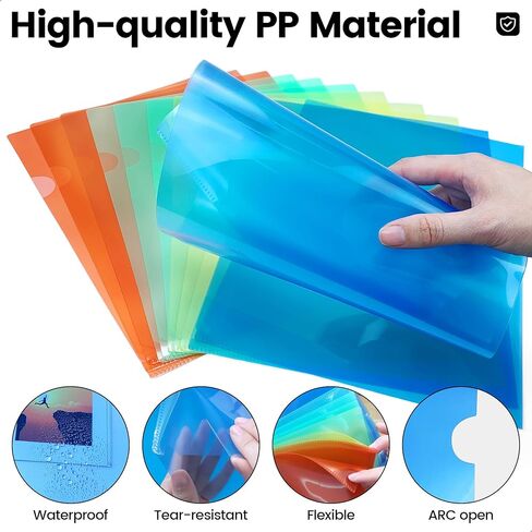 Clear Document Folder, L-Type Plastic Paper Sleeves, Copy Safe Project Pocket, Transparent Poly Jacket Sleeve, Clear to See, Durable, for A4/Letter Size Documents, 12 Pack 4 Colors in Kuwait