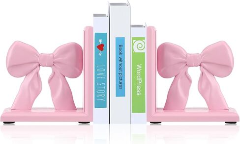 2 Pieces Pink Bow Bookends Cute Book Ends for Shelves Decorative Book Stand Bow Sculpture Statues Tabletop Shelf Ornament Room Decor for Home Office School Dorm Girl Desk in Saudi Arabia