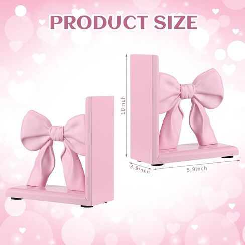 2 Pieces Pink Bow Bookends Cute Book Ends for Shelves Decorative Book Stand Bow Sculpture Statues Tabletop Shelf Ornament Room Decor for Home Office School Dorm Girl Desk in Saudi Arabia
