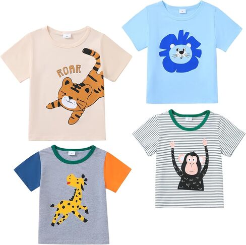 Jecson Toddler Boy Shirts Summer Short Sleeve T-Shirts Cotton Casual Graphic Crewneck Top Tees 4-Pack for 2-5 Years in Saudi Arabia