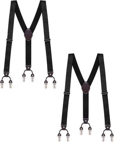 Buyless Fashion Satin Twill Formal Mens 2 Pack Suspenders - 48" Adjustable 6 Clip Y Back - 1 1/4" Leather End in Saudi Arabia
