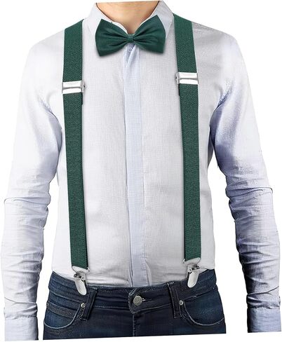 PartyKindom Elegant Boy Suspenders Bow Tie Set Green Dress Suspenders Bow Tie Clip for Tuxedo Formal Events Parties in Saudi Arabia
