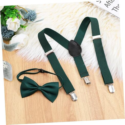 PartyKindom Elegant Boy Suspenders Bow Tie Set Green Dress Suspenders Bow Tie Clip for Tuxedo Formal Events Parties in Saudi Arabia