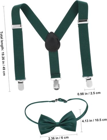 PartyKindom Elegant Boy Suspenders Bow Tie Set Green Dress Suspenders Bow Tie Clip for Tuxedo Formal Events Parties in Saudi Arabia