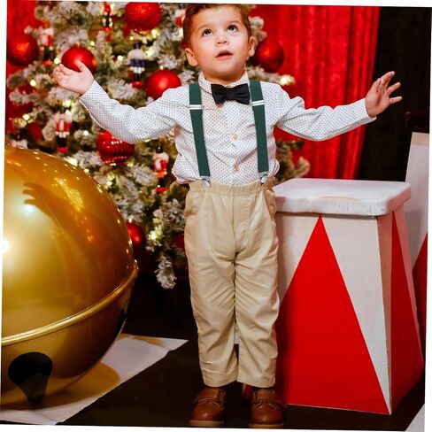 PartyKindom Elegant Boy Suspenders Bow Tie Set Green Dress Suspenders Bow Tie Clip for Tuxedo Formal Events Parties in Saudi Arabia