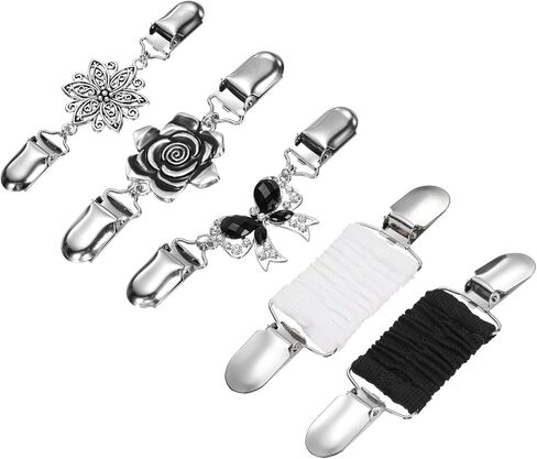 uxcell 5pcs Sweater Clips, Retro Flower Retro Cardigan Collar Shawl Brooch Clip, Vintage Cardigan Collar Dresses Cinch Clip for Clothing Women Girls, 5 Style in Saudi Arabia