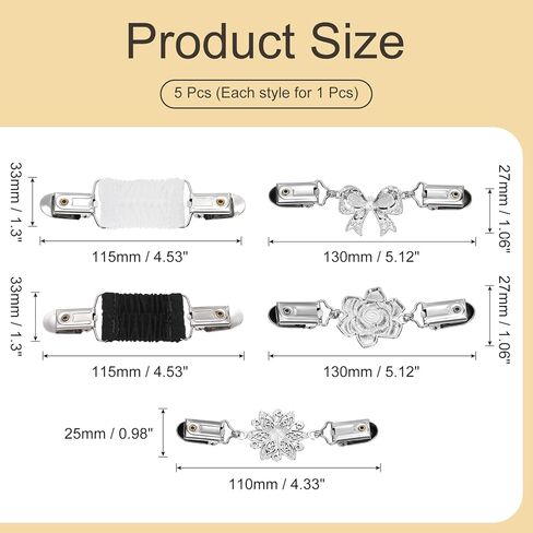 uxcell 5pcs Sweater Clips, Retro Flower Retro Cardigan Collar Shawl Brooch Clip, Vintage Cardigan Collar Dresses Cinch Clip for Clothing Women Girls, 5 Style in Saudi Arabia
