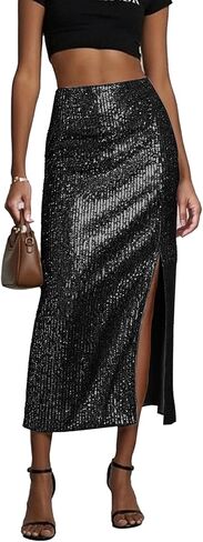 Women’s Sequin Skirt Sparkly Sequence Skirt High Waist Slit Glitter Bodycon Midi Cocktail Party Skirt in Saudi Arabia