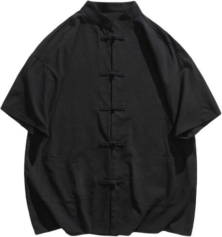 Chinese Clothing Tang Suit Kung Fu Short Sleeve Shirt for Men Vintage Frog Button Tradition Chinese Tops in Saudi Arabia