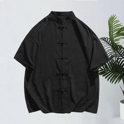 Chinese Clothing Tang Suit Kung Fu Short Sleeve Shirt for Men Vintage Frog Button Tradition Chinese Tops in Saudi Arabia