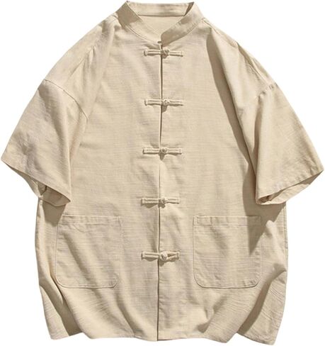 Chinese Clothing Tang Suit Kung Fu Short Sleeve Shirt for Men Vintage Frog Button Tradition Chinese Tops in Saudi Arabia