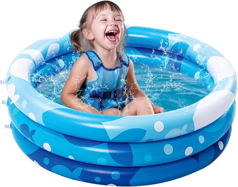 Sloosh Inflatable Kiddie Pool, 34"x10" Blow Up Kid Swimming Pool, 3 Rings Blue Baby Pool for Toddler, Play Pit for Dog with Ocean Whale Pattern for Summer Water Party Backyard Garden(Whale) in Kuwait