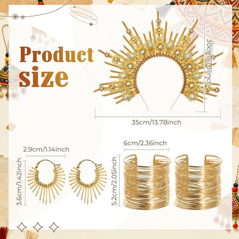 Sureio African National Jewelry Egyptian for Women Set, Multi Layered Golden Tassel Body Chains, Nail Tip Claw Rings, Sun-shaped Earrings, Bracelets and Pointed Halo Crowns for Medieval Costumes in Saudi Arabia