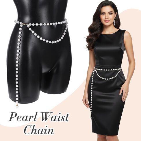 Pearl Body Chain Adjustable Pearl Waist Chain Belt For Women Fashion Layered Pearls Chains Belt For Women Dresses Jeans Summer Beach Body Jewelry in Saudi Arabia