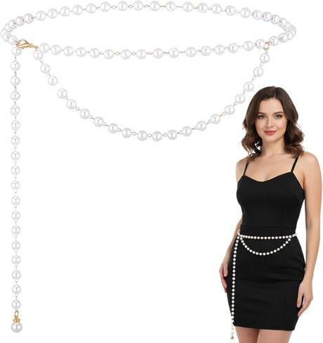 Pearl Body Chain Adjustable Pearl Waist Chain Belt For Women Fashion Layered Pearls Chains Belt For Women Dresses Jeans Summer Beach Body Jewelry in Saudi Arabia