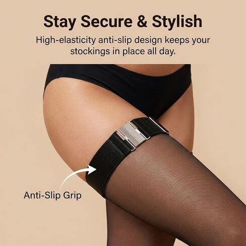 4PCS Sock Garters Thigh High Adjustable Thigh Garter Belt, Black Bands Plus Size Garter Belt for Women, High Elastic Leg Harness with Buckle in Saudi Arabia