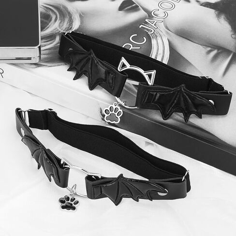 Cat Paw Thigh Garters with Devil Wings, Adjustable PU Leather Leg Rings for Women Cosplay, Party & Daily Outfit (1 Pair) in Saudi Arabia