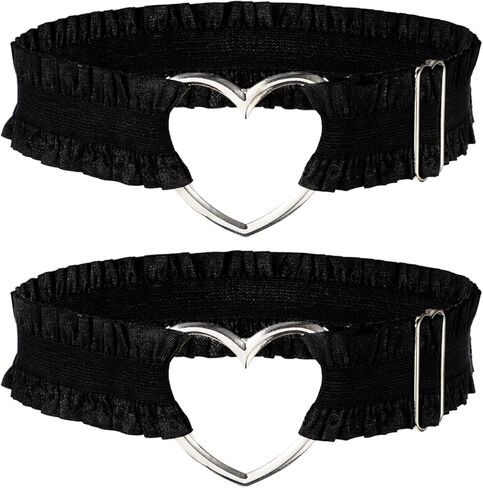 2 Pcs Heart Lace Thigh Garter Belt, Adjustable Black Garters Belt, Elastic Leg Garters for Women Parties in Saudi Arabia