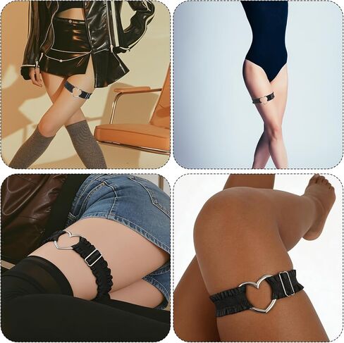 2 Pcs Heart Lace Thigh Garter Belt, Adjustable Black Garters Belt, Elastic Leg Garters for Women Parties in Saudi Arabia