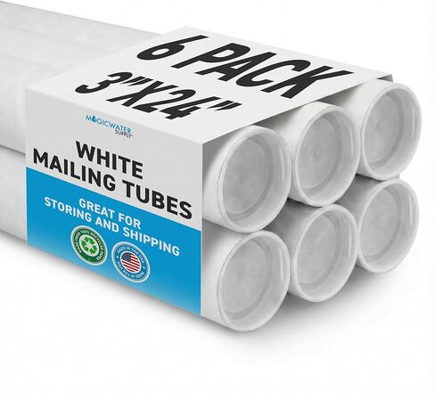 أنبوب بريد MagicWater Supply مقاس 3 × 24 بوصة باللون الأبيض - 4 عبوات - لشحن وتخزين الملصقات والفنون والحرف اليدوية والمستندات in Kuwait