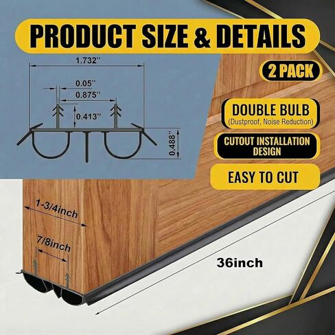 مسح الباب الخارجي [عبوة من قطعتين] - تجريد كيرف للطقس مقاس 36 بوصة مع ختم أنبوب الهواء المزدوج وزعانف الفينيل | شريط ختم أسفل الباب | كنس الباب للأبواب الخارجية | مقاس هادئ وضيق in Kuwait